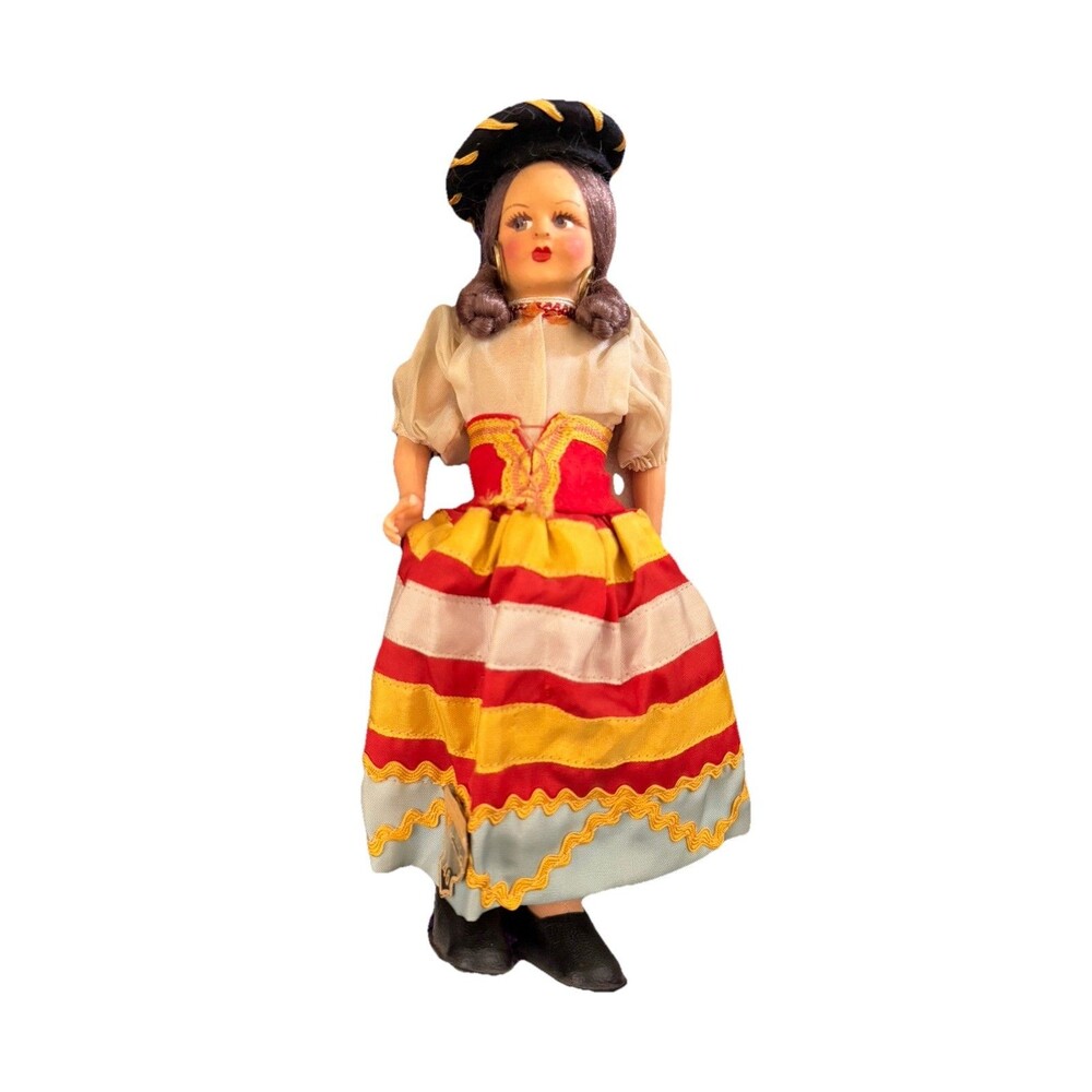 Vintage Italian Souvenir Doll Traditional Folk Costume Hard Plastic Braids Italy